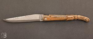  Couteau  "  Tulipe " Laguiole en Aubrac 12 cm manche en ivoire de mammouth et lame VG10 Suminagashi