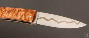   Couteau " Vignon "  par Alain Conesa - Acier & Cuir - Loupe de bouleau madré stabilisée