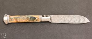   Couteau  "  Yssingeaux  "  ivoire de mammouth et damasteel de Robert Beillonnet