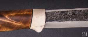  Couteau Custom Nordique de Laurent Juhel - Bouleau / bois d'élan et 80CrV2