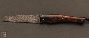 Couteau de collection manche en bois de fer et lame mosaïque par Alain Conesa - Acier & Cuir