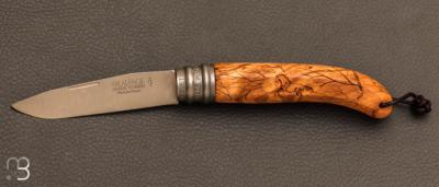 Couteau de poche Alpage Sauvage olivier gravure Camargue