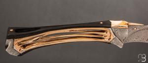    Couteau droit d'exception par Geoffrey Tixier - Damas mosaïque et Bronze sculpté