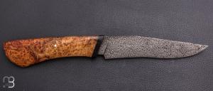     Couteau droit par Nicolas Mestrallet - Atelier du couteau de Vaunaveys - Lame forgée acier damas mosaïque et loupe d'amboine