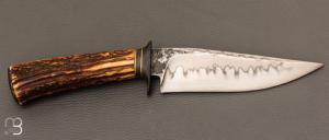   Couteau droit custom par Grégory Picard -  bois de cerf sambar et acier 130