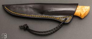    Couteau " droit  " artisanal à lame forgée en acier damas et loupe de buis par Jean Paul Sire