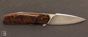 Couteau " custom " loupe de bois de fer d'Arizona et damas suminagashi SGPS par Vincent Saja