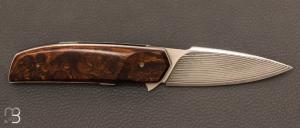 Couteau " custom " loupe de bois de fer d'Arizona et damas suminagashi SGPS par Vincent Saja