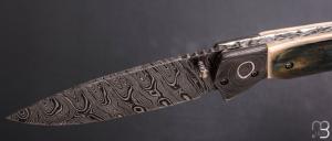    Couteau " pièce unique " liner-lock par Alexandre Musso - Mammouth et damas