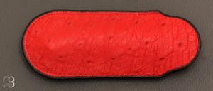 Etui cuir d'autruche / veau pour couteau pliant fait main par Chantal Trocm - Rouge