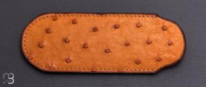 Fourreau cuir d'autruche / veau pour couteau pliant fait main par Chantal Trocm� - Marron clair