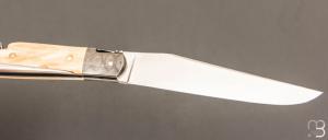    Couteau " Laguiole 13CM 3 pièces  " custom de Jérôme Bellon - Ivoire de mammouth / damas et RWL34