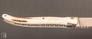   Couteau " Laguiole d'art 13 CM  " de Jérôme Lamic - Bois de cerf sambar et 14C28N