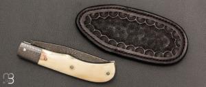  Couteau " Tony XL  " custom de Anthony Brochier - Damas multi-barreaux torsadé et ivoire de phacochère