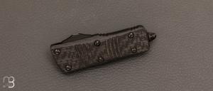   Couteau "  Troodon® Mini D/E Signature Series Carbon Fiber Top Damascus Standard Ringed Hardware " Automatique Microtech -  238-16 CFS