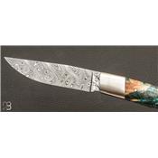 Couteau P45 loupe de peuplier teinté et stabilisé et damas n°27