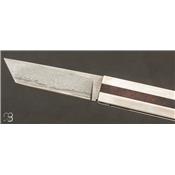 Couteau de poche tanto en Bois de fer et damas wootz par Thierry Chevron