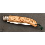 Couteau de poche Alpage Sauvage hêtre gravure Lapin
