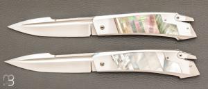    Coffret de couteaux " R.B.L Yin & Yang" custom de Guillaume Ducasse - Nacre noire & blanche