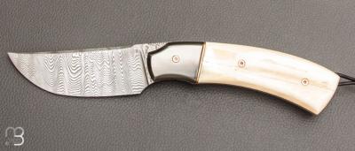   Couteau " 1310 " liner lock de SMZ Flammes de forge - Ivoire de morse et lame damas