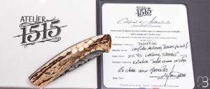    Couteau 1515 de poche collection " Primitive " par Manu Laplace - Bois de cerf des Ardennes et lame XC75