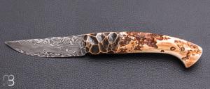  Couteau 1515 collection " Primitive  " par Manu Laplace - Ivoire de mammouth et lame damas