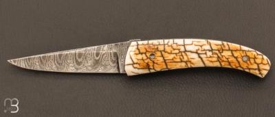    Couteau custom de Alain & Joris Chomilier - mammouth craquelé et lame damas de Mike Norris