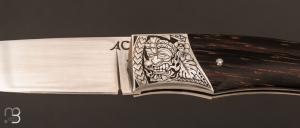   Couteau  "  Artense Hawaï " par Alain Conesa - Acier & Cuir - Palmier noir