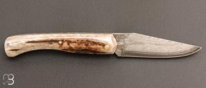  Couteau " Le Boulary " par La Bonne Trempe - Bois de cerf et lame Suminagashi