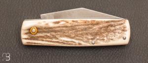    Couteau  "  Bouledogue " custom de poche par Eric Albert - Bois de cerf et acier C130