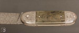  Couteau " Bouledogue " de Philippe Ricard - Ivoire de mammouth et damas mosaïque