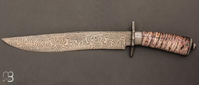  Couteau " Bowie " de Nicolas Mestrallet - Atelier du couteau Vaunaveys - Lame en acier damas forgé et molaire de mammouth