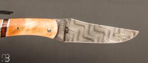 Couteau " Camembert damas" régional pliant en fourche de peuplier stabilisée