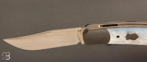 Couteau " Foxy " custom par Maxime Belzunce - Nacre blanche et RWL34