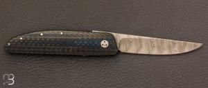 Couteau " HBP80 " de poche custom fibre de carbone et Damasteel par Des Horn