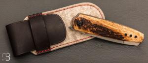 Couteau " Kashmir " custom de Michel Grini - Bois de cerf et lame en 26c3