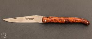   Couteau  "  Laguiole en Aubrac " 12 cm plein manche en Loupe d'Amboine
