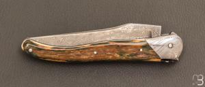   Couteau " Laguiole Authentique 13 cm" par Rozelier Fabien - Ty Coutelier - Ivoire de mammouth et lame damas