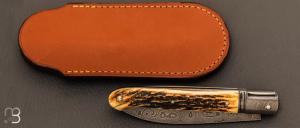 Couteau " Laguiole droit " custom de Jérôme Bellon - Bois de cerf et damas