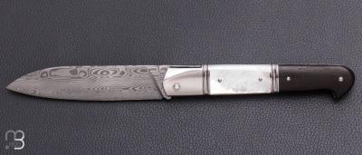    Couteau " Laguiole droit " de collection par Atelier Altaïr  - Nacre et lame damasteel
