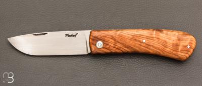   Couteau  " Le Dodu  " à cran plat par Frédéric Maschio - Olivier et acier 80CrV2