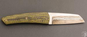   Couteau " Le Gourmet " custom par Alain André - Carbone Jaune et lame damas de Philippe Ricard