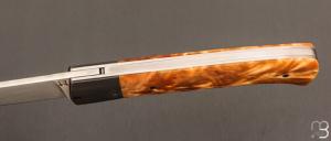    Couteau " Liner lock " pliant par Joël Grandjean - Fourche de peuplier stabilisée et lame en RWL34