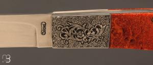    Couteau " Lock-Back " de poche par Susaï - Corail et ATS34 - Gravure de Pantechini