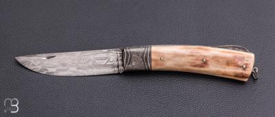    Couteau "Lock-back" custom de Jean Pierre Veysseyre - Ivoire de mammouth et damas