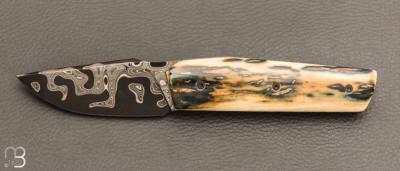 Couteau " Mastard " custom par Christophe Arbogast - Ivoire de mammouth et lame damas de F.Keller
