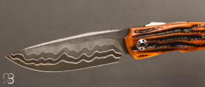     Couteau " Merops S-Lock "  par Olivier Lamy - Skua Coutellerie - Os cerfé / Damas maison