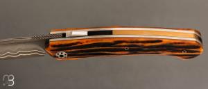     Couteau " Merops S-Lock "  par Olivier Lamy - Skua Coutellerie - Os cerfé / Damas maison