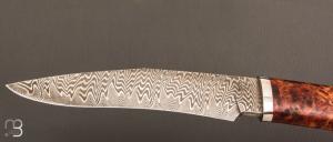    Couteau droit par Nicolas Mestrallet - Atelier du couteau de Vaunaveys - Lame forgée acier damas et loupe d'amboine