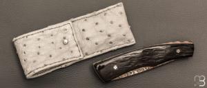   Couteau " Pièce unique " par Alain & Joris Chomilier - Damas carbone de Baker Forge et Corne de Gnou